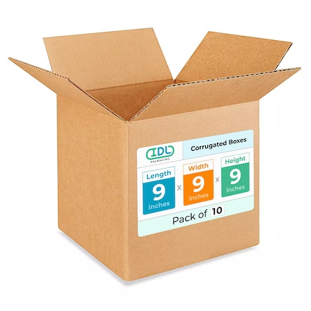 Idl Packaging 9 in x 9 in x 9 in Shipping Box, Kraft, Corrugate, Single Wall, 200#, 10 PK B-999-10
